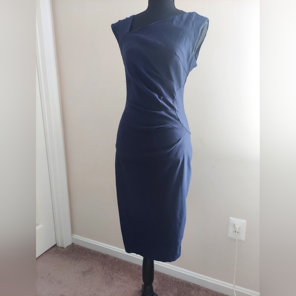 Navy blue stretch work dress